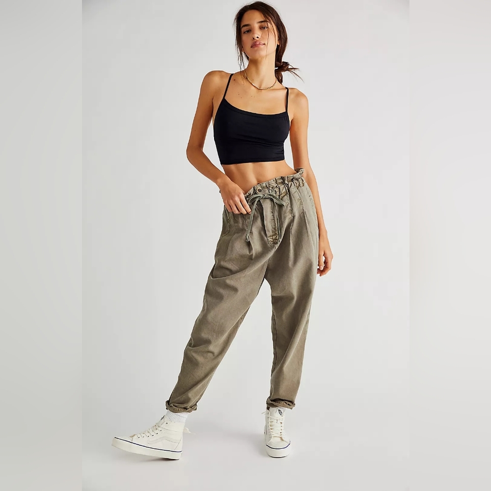 Free People Margate Pleated Trouser Paper bag Waist Green XS Baggy